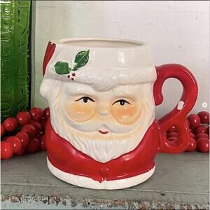 Vintage Christmas Santa Mug Pottery Taiwan